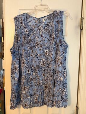 Cato Light Blue Floral Sleeveless Blouse